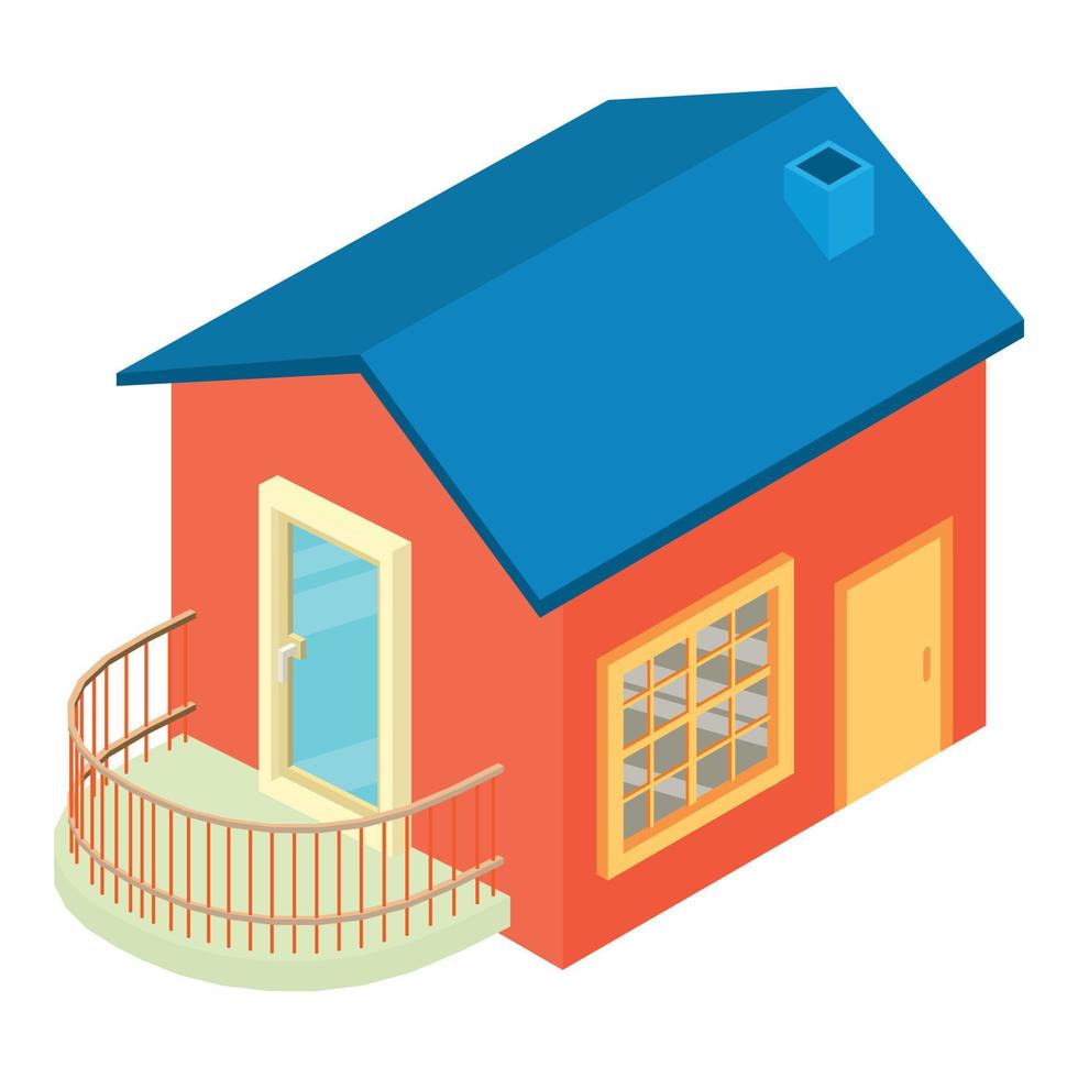 Cottage icon isometric vector. Modern one story house with rounded balcony icon vector