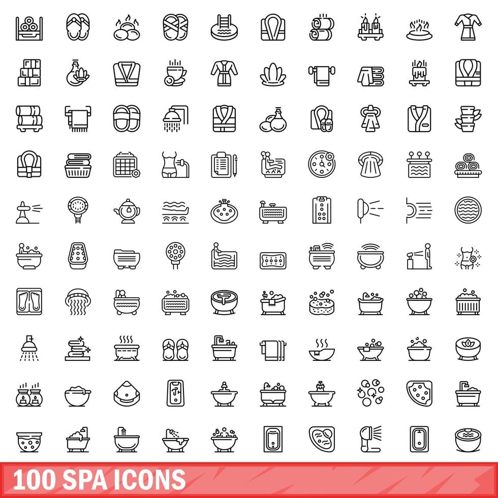 100 spa icons set, outline style vector