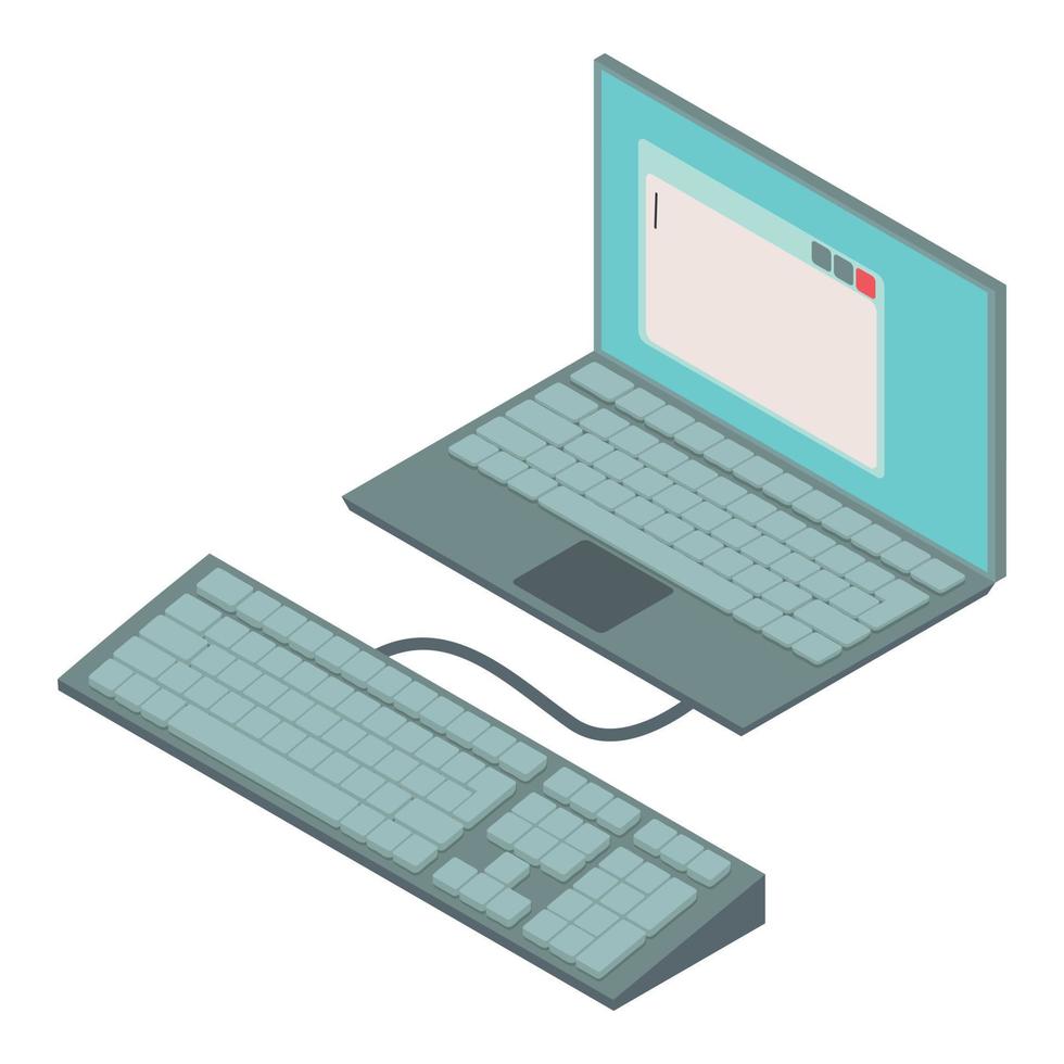 icono de escritura electrónica vector isométrico. portátil moderno con teclado adicional