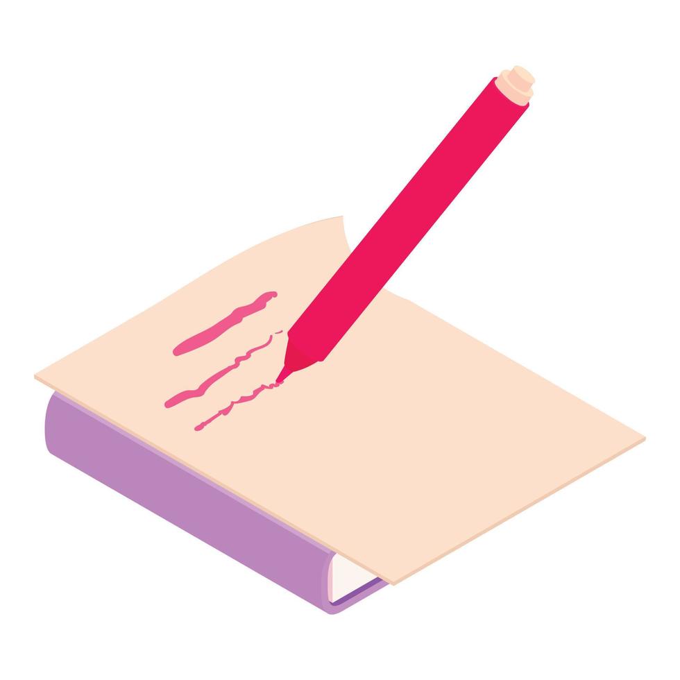 Marker writing icon isometric vector. Red marker write on paper sheet book icon vector