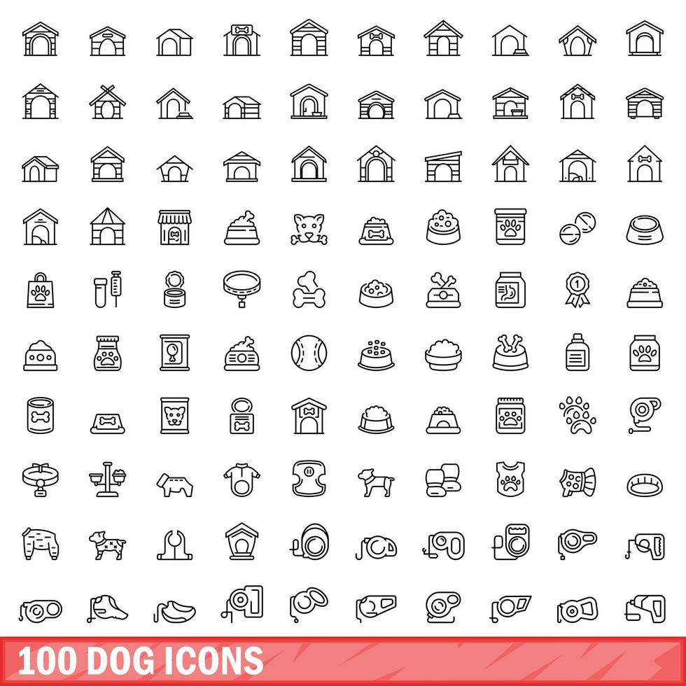 100 dog icons set, outline style vector