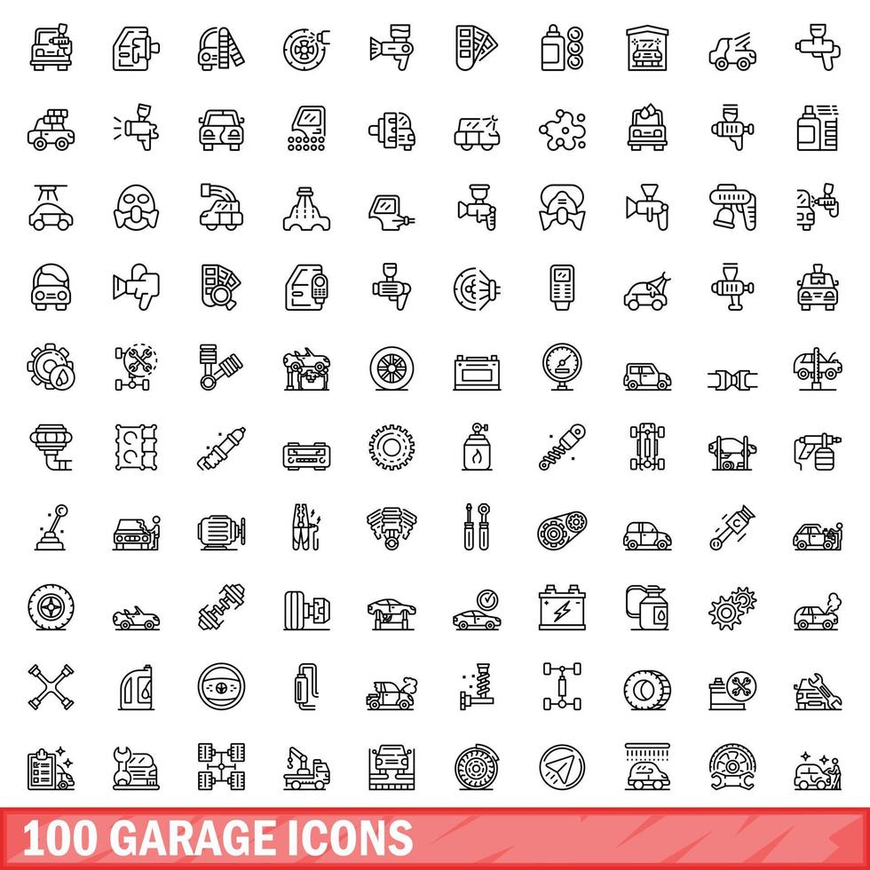 100 garage icons set, outline style vector