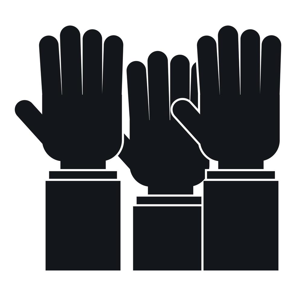 Different people hands raised up icon simple style vector