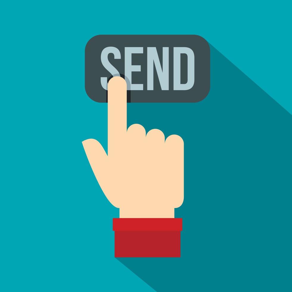 Send button and hand icon, flat style vector