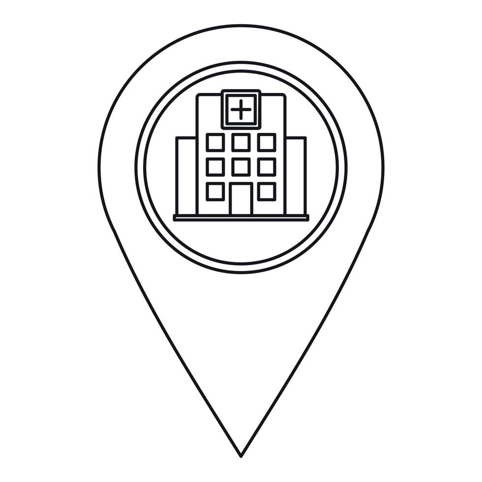 Hospital pin pointer icon, outline style vector