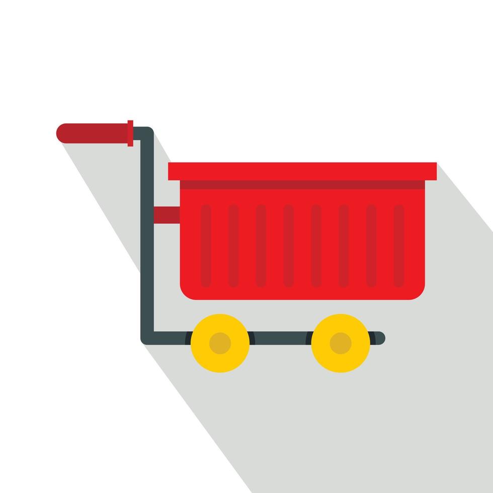 Empty red plastic shopping trolley icon flat style vector