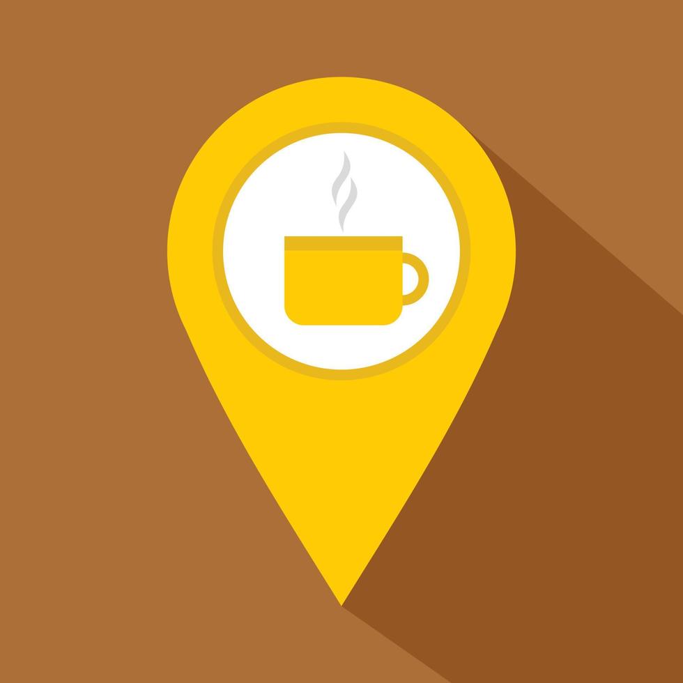 Yellow map geo tag with tea or coffee cup icon vector