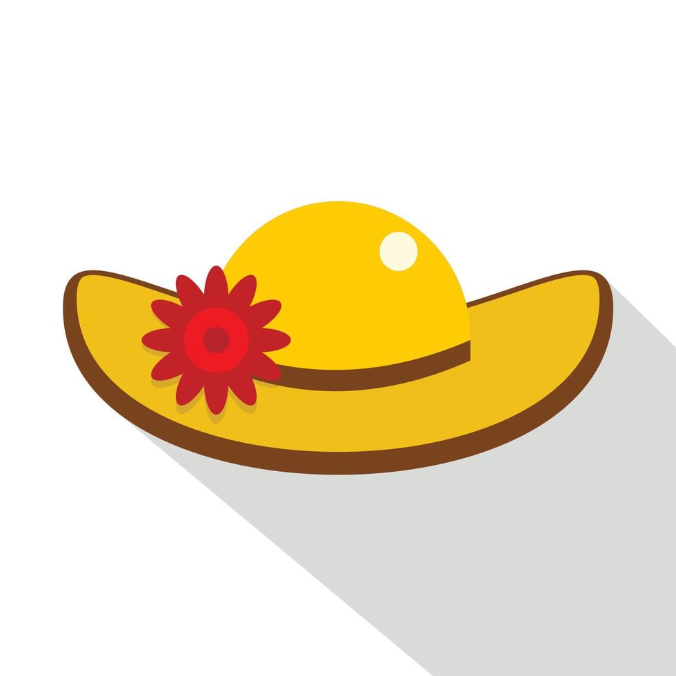 Hat with flower icon, flat style vector