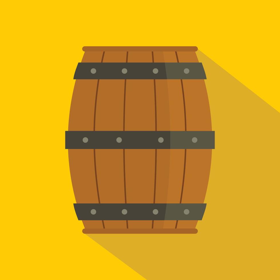 icono de barril de madera, estilo plano vector