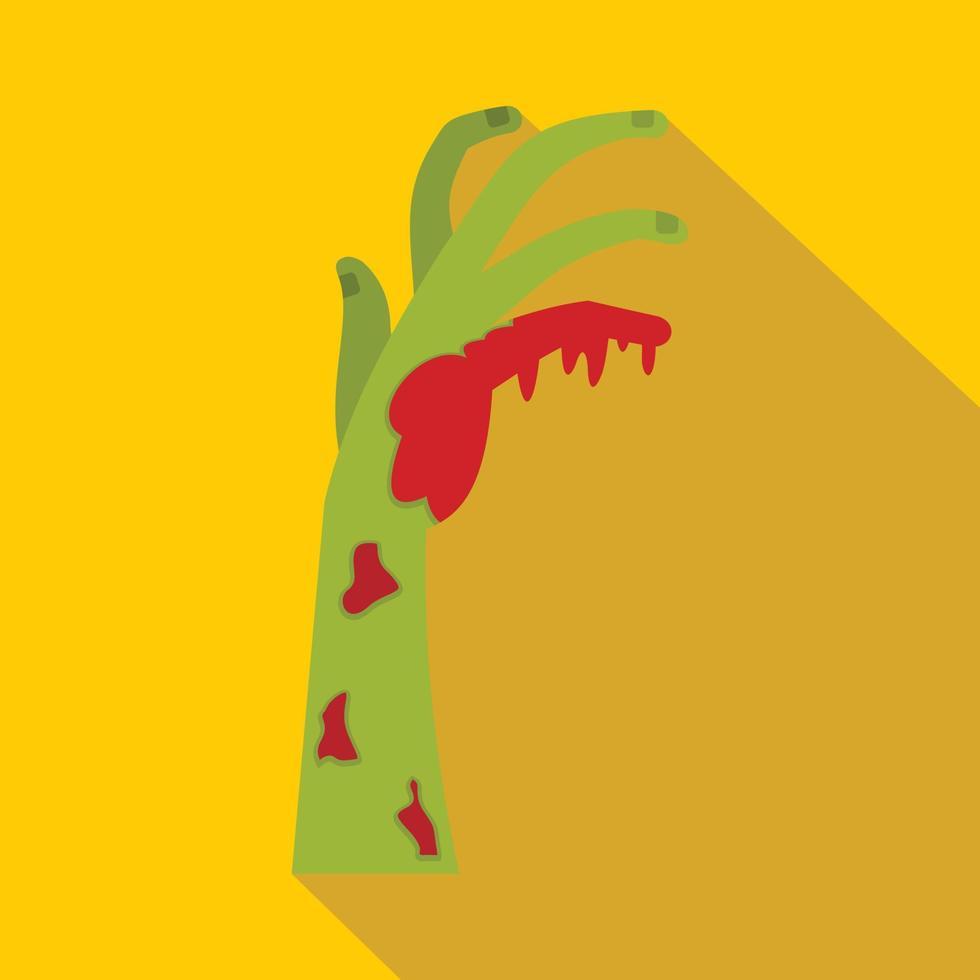 icono de mano sangrienta verde zombie, tipo plano vector