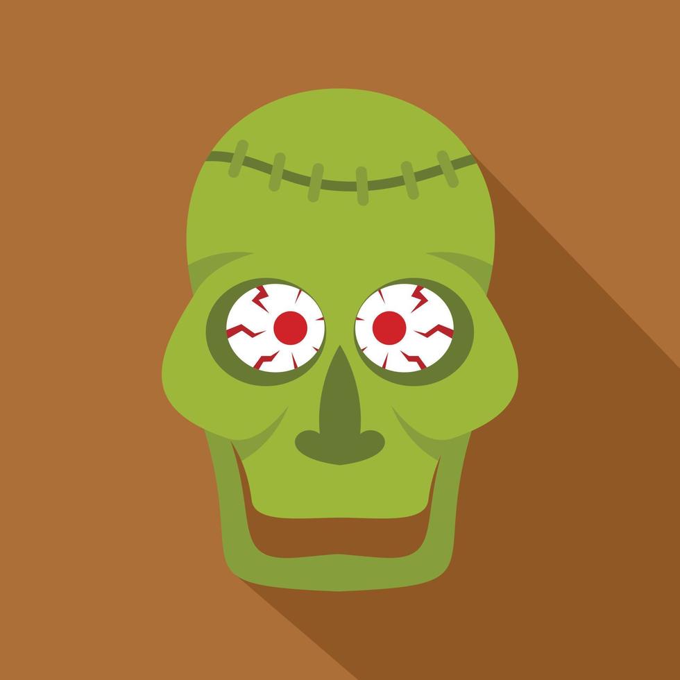 Green zombie skull icon, flat style vector