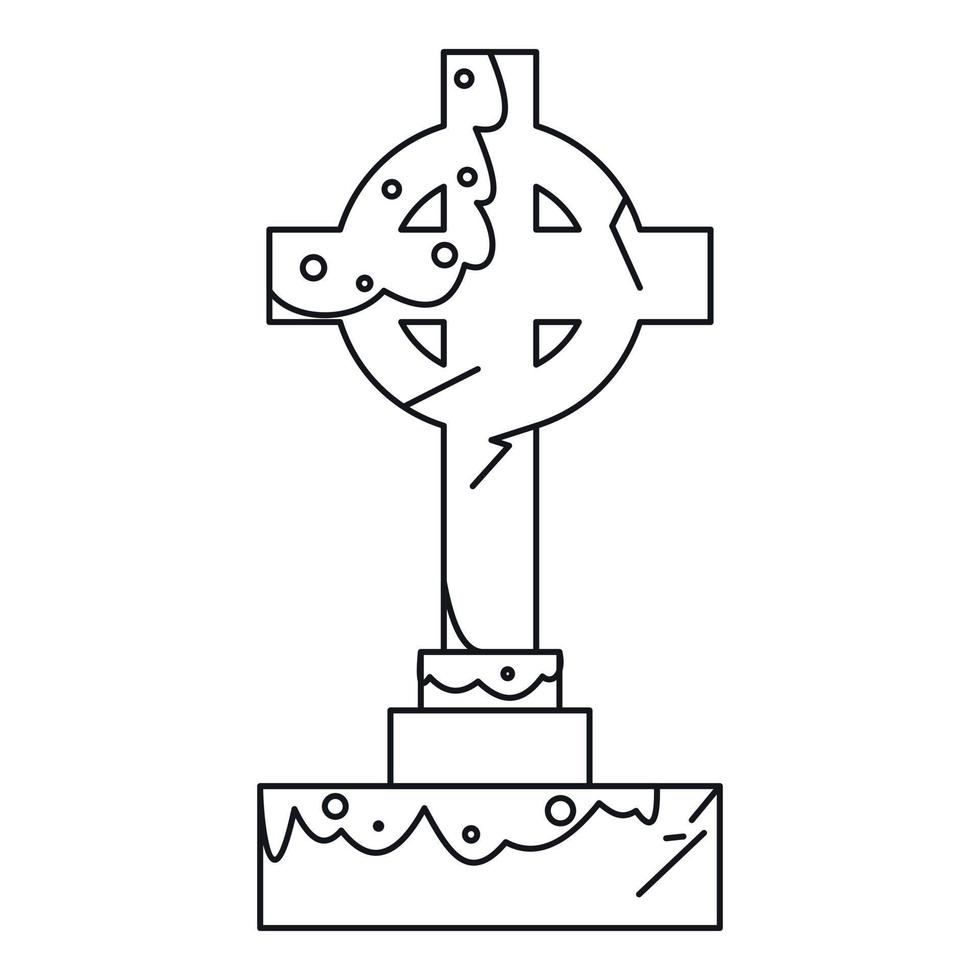 Celtic cross gravestone icon, outline style vector