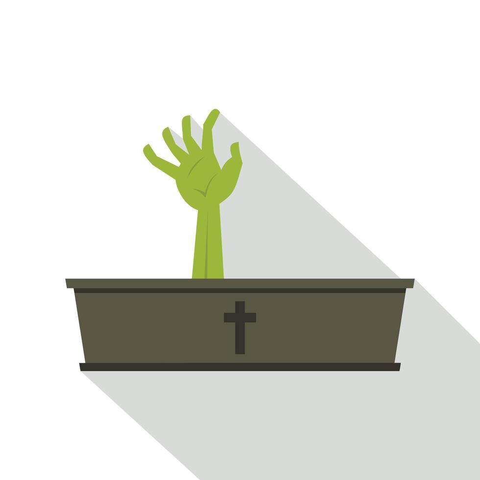 Green zombie hand coming out of his coffin icon vector