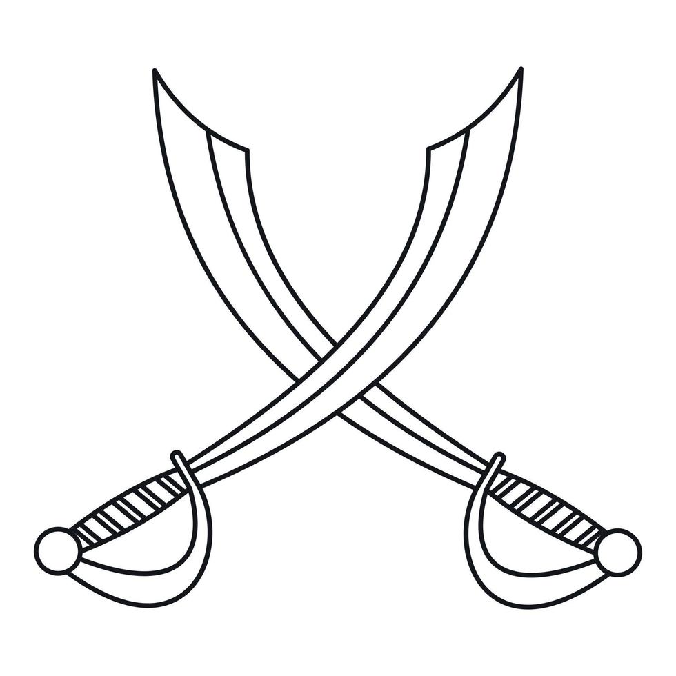 Crossed sabers icon, outline style vector