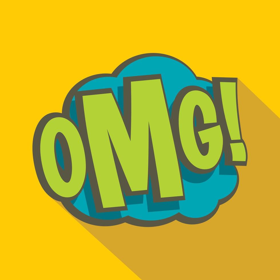 OMG, comic book explosion icon, flat style vector