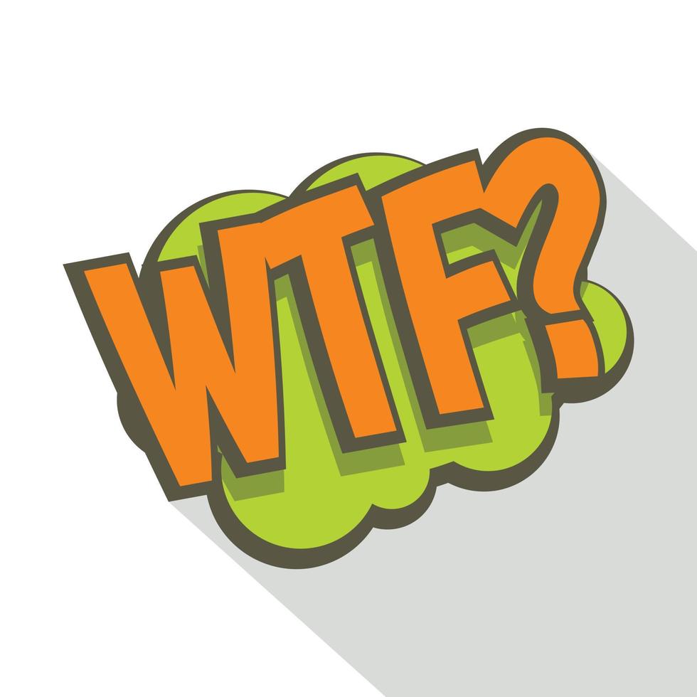 WTF, comic text sound effect icon, flat style vector