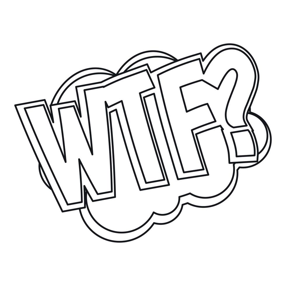 wtf, icono de efecto de sonido de texto cómico, estilo de esquema vector
