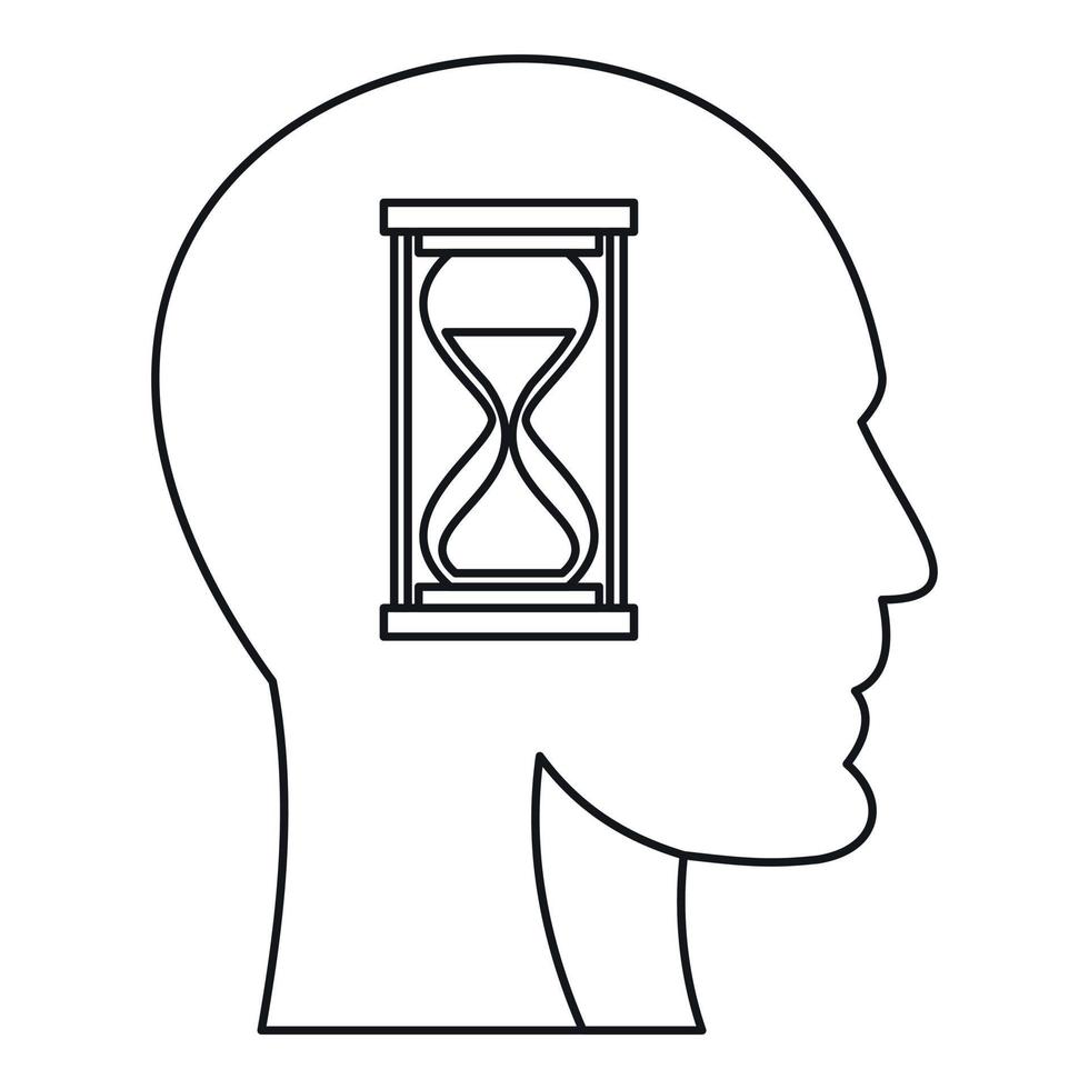 Hourglass inside human head icon, outline style vector