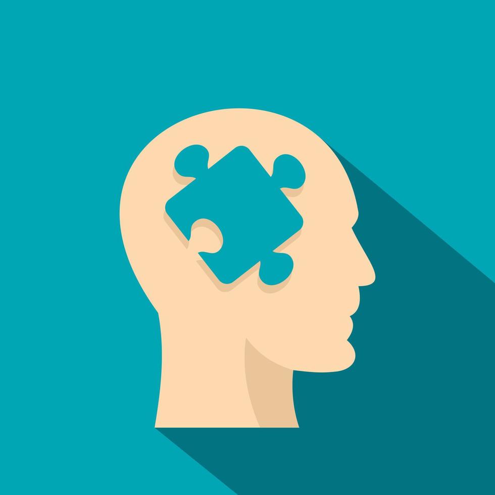 Head silhouette with jigsaw puzzle icon flat style vector