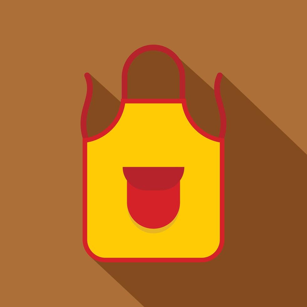 Yellow apron with red pocket icon, flat style vector