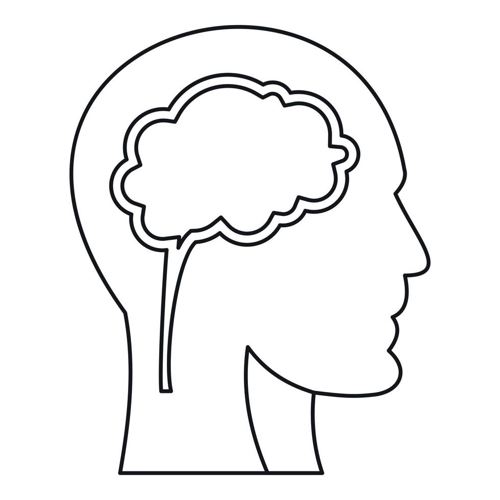 Human head with brain icon, outline style vector