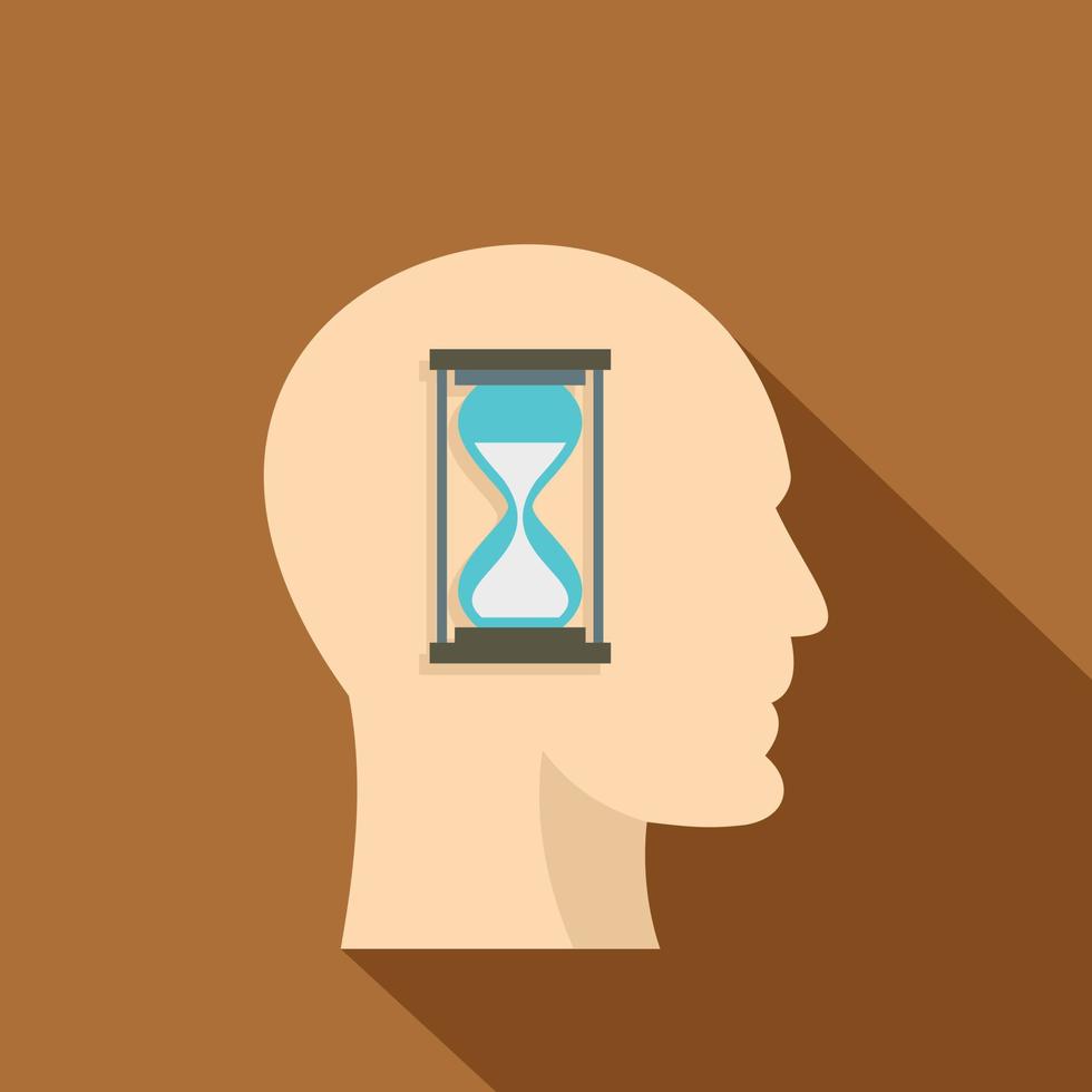 Sandglass inside a man head icon, flat style vector