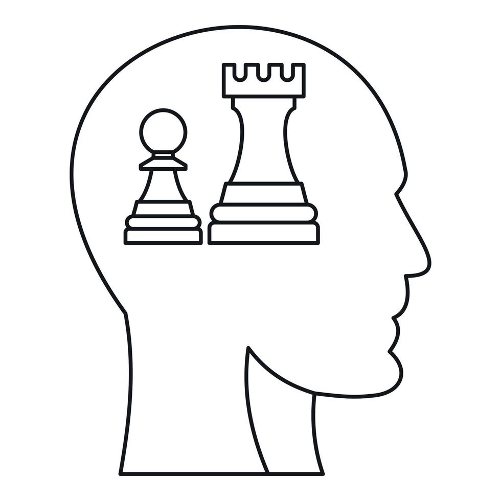 Chess inside human head icon, outline style vector