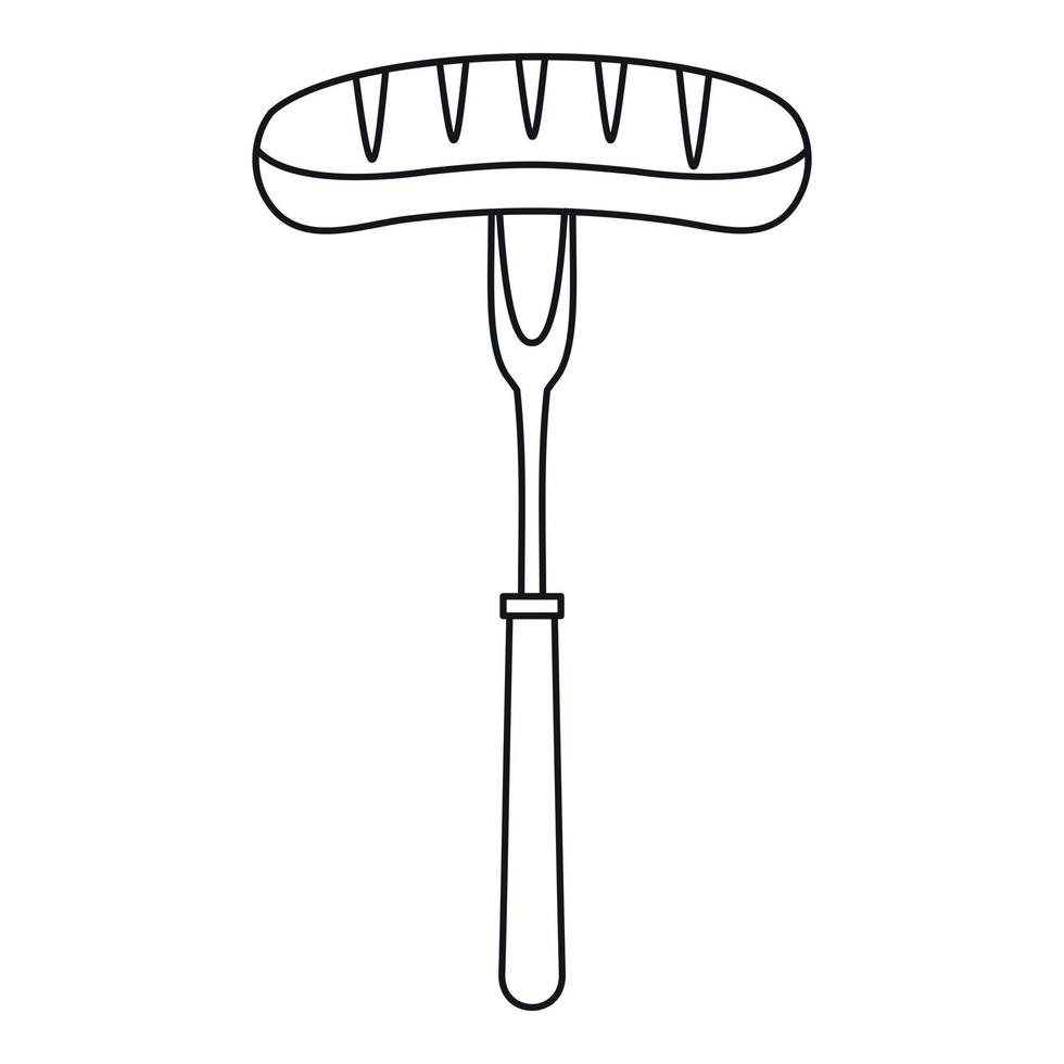 Grilled bratwurst on a bbq fork icon outline style vector