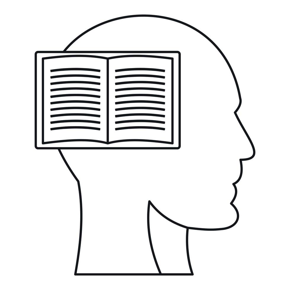 Profile head with book icon, outline style vector