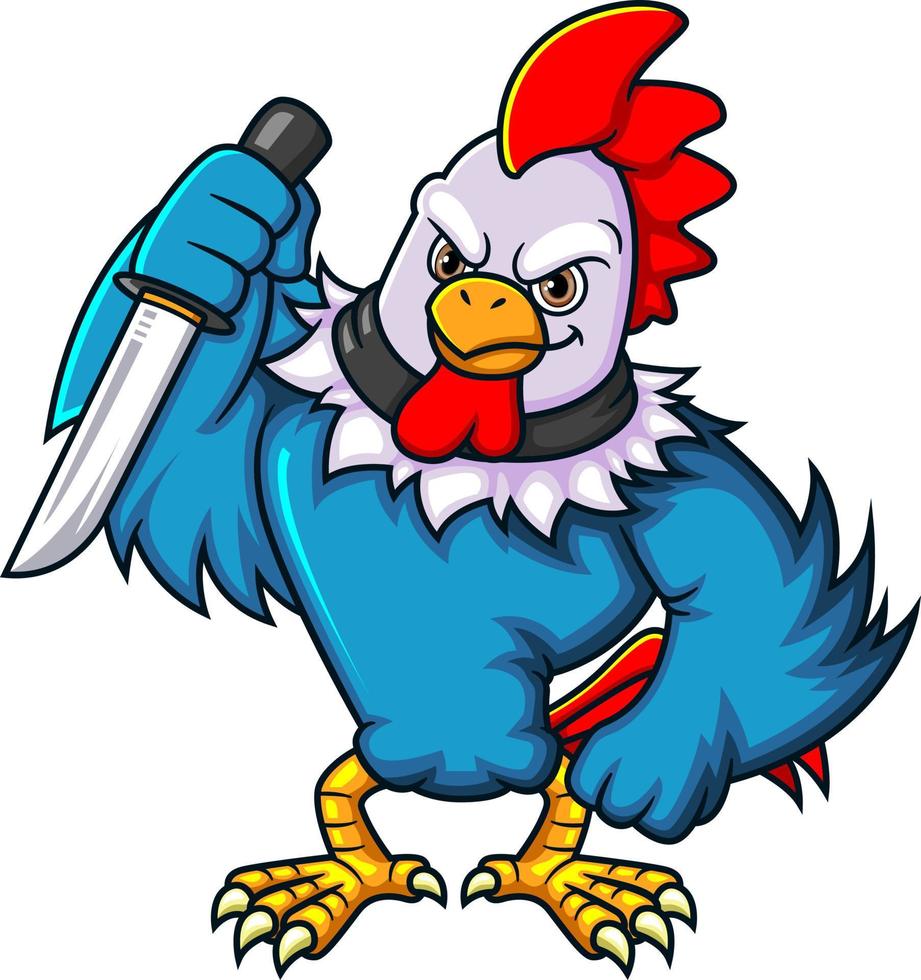 The Strong rooster fighter with knife vector