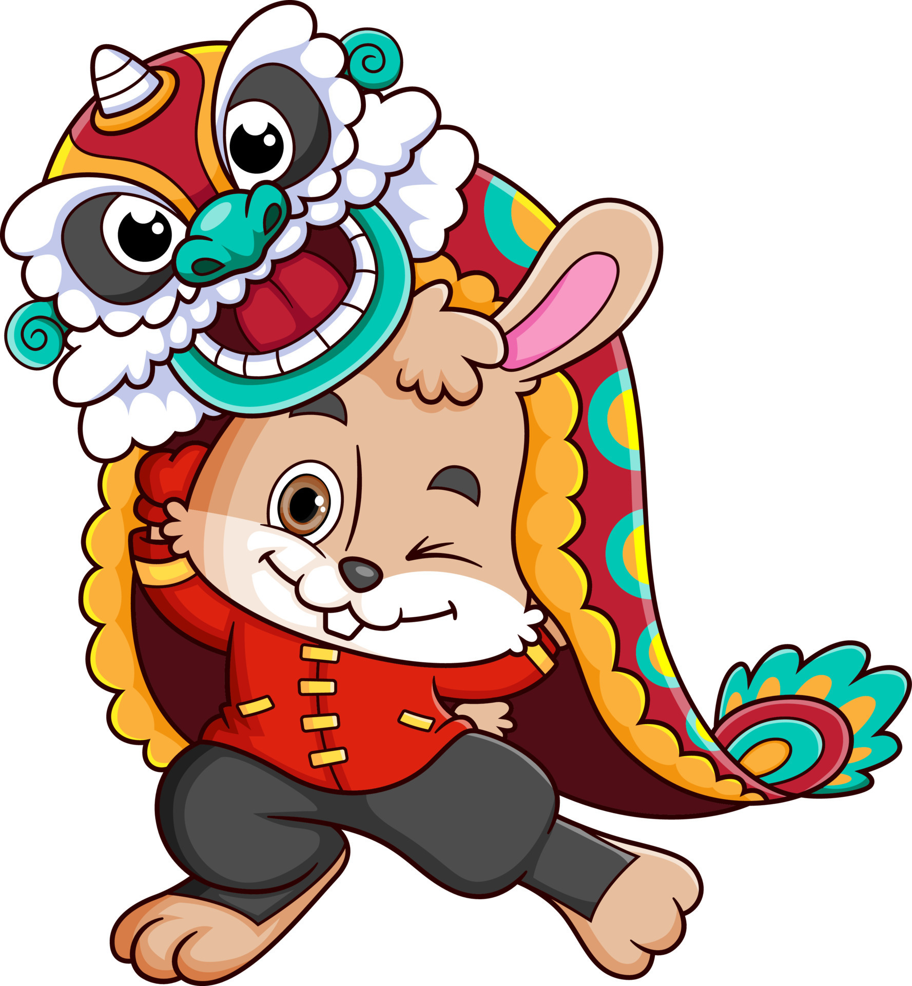 Cute rabbit dancing lion dance for Lunar New Year festival 15211472