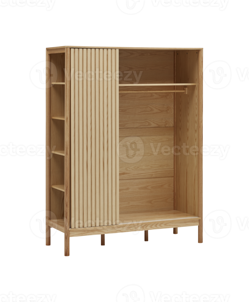 Modern wooden cabinet with cut out isolated on background transparent png