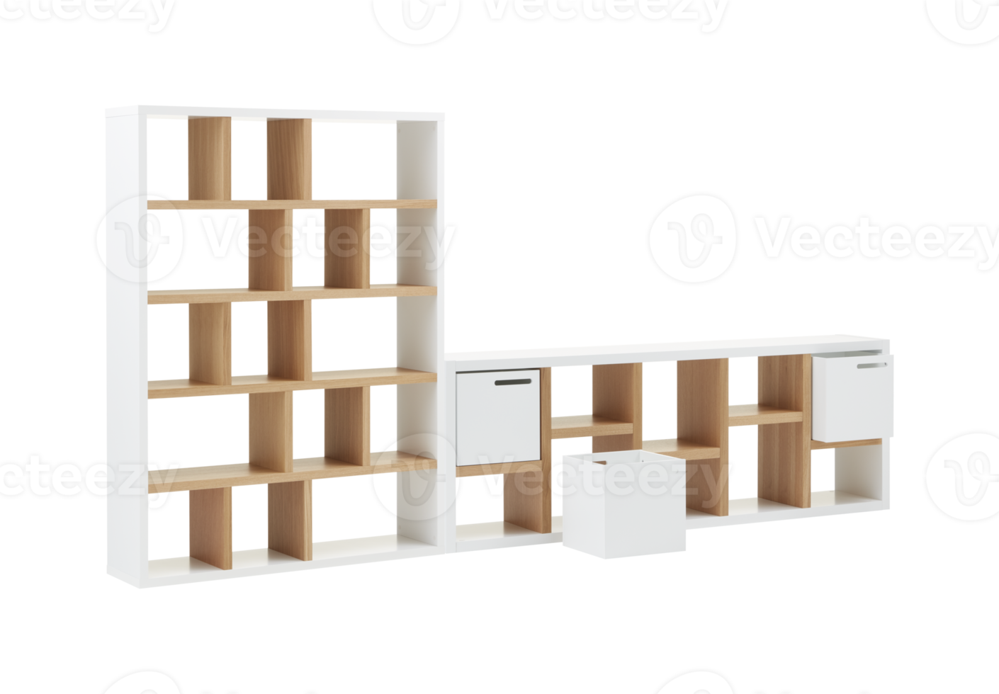 Modern wooden cabinet with cut out isolated on background transparent png