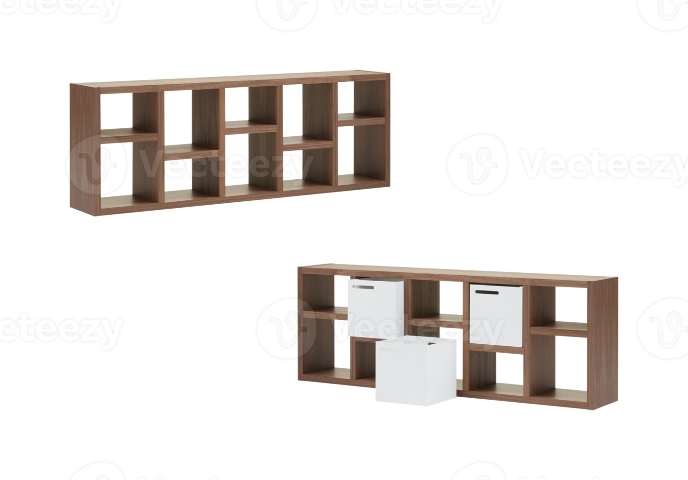 Modern wooden cabinet with cut out isolated on background transparent png