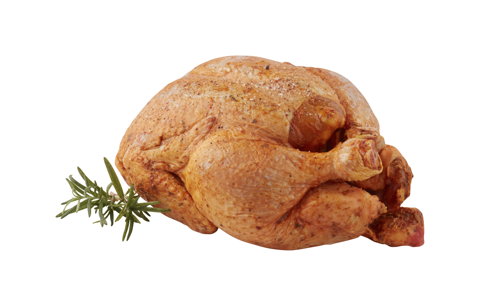 pollo crudo fresco entero con corte aislado en el fondo transparente