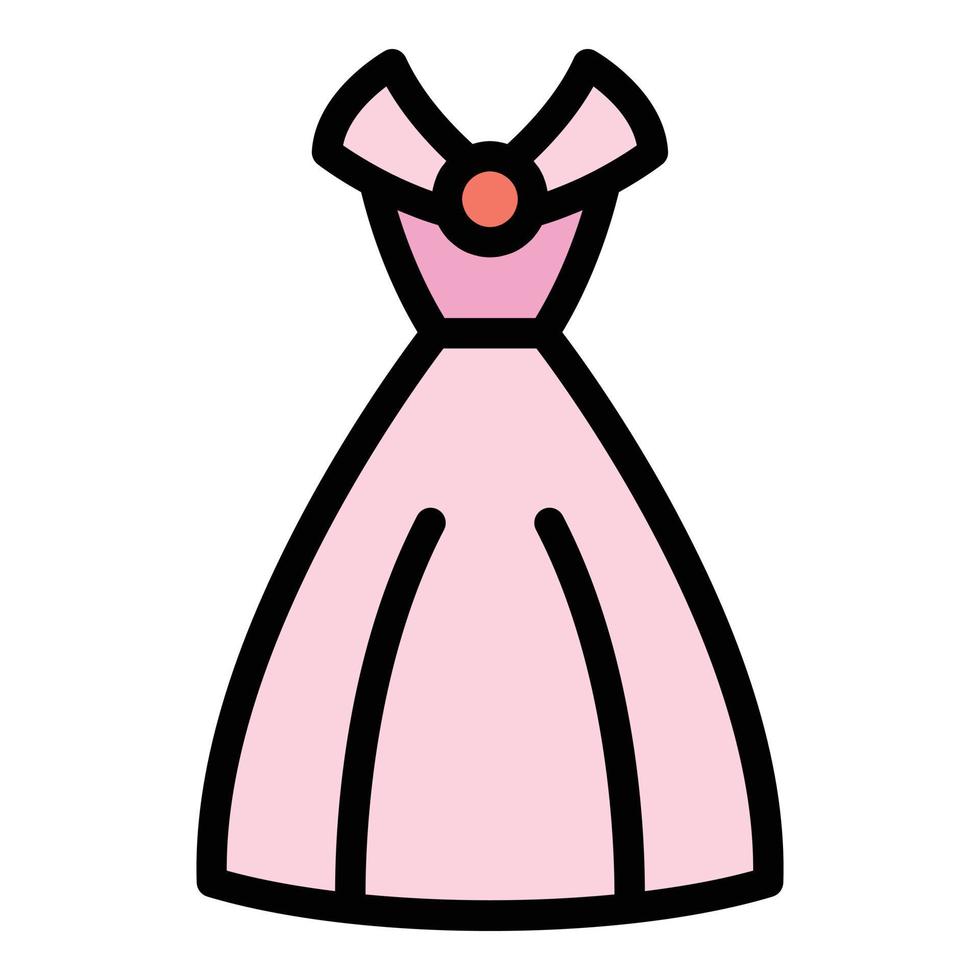 vector de contorno de color de icono de vestido de matrimonio