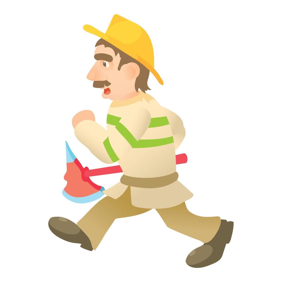 Running firefighter icon, cartoon style vector