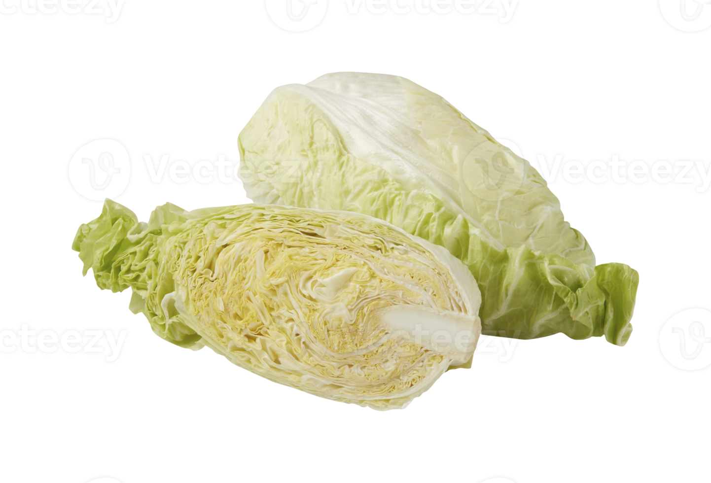 Free fresh green cabbage with cut out isolated on background