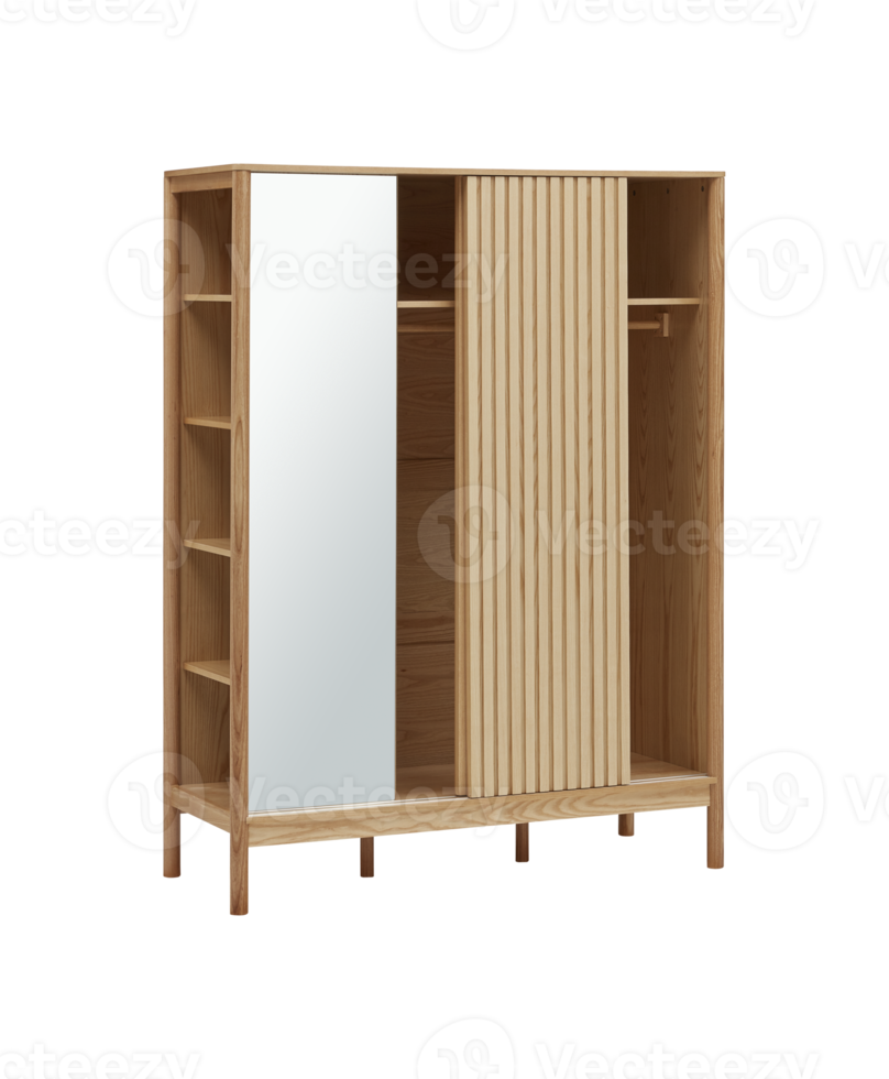 Modern wooden cabinet with cut out isolated on background transparent png