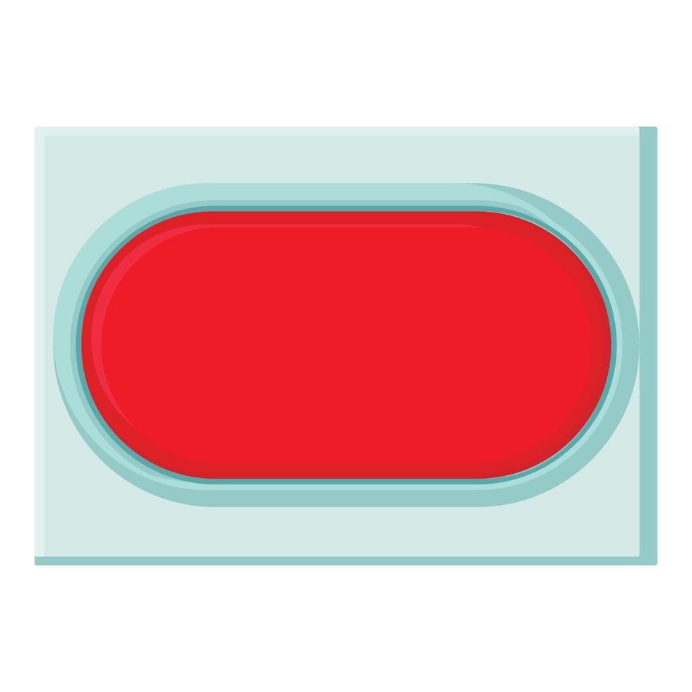 Red rectangular button icon, cartoon style vector
