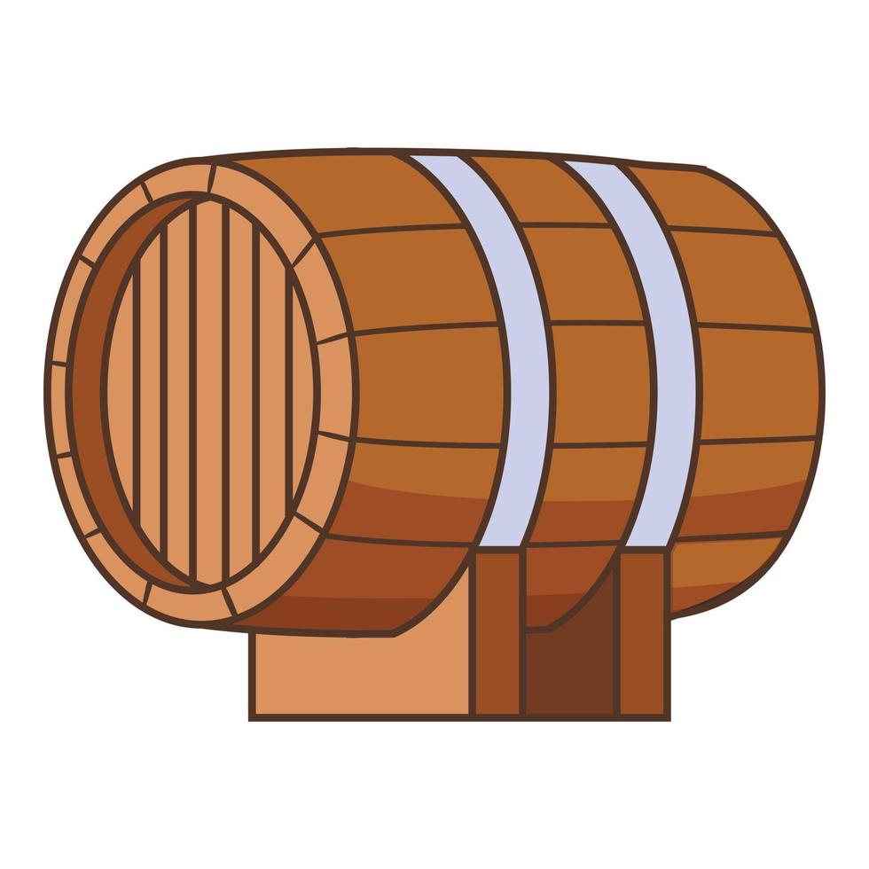 Horizontal wooden barrel icon, cartoon style vector