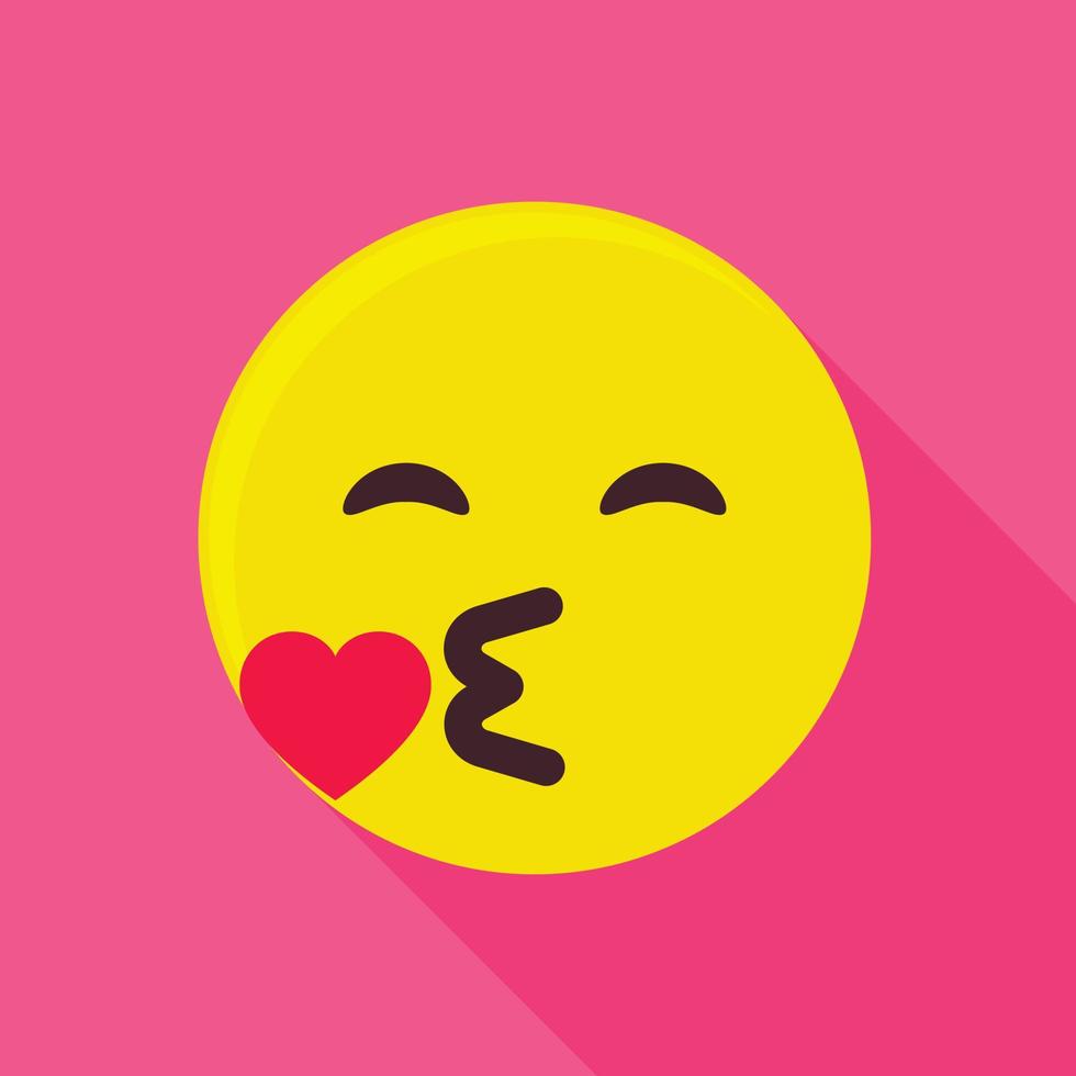 Kiss emoticon icon, flat style vector