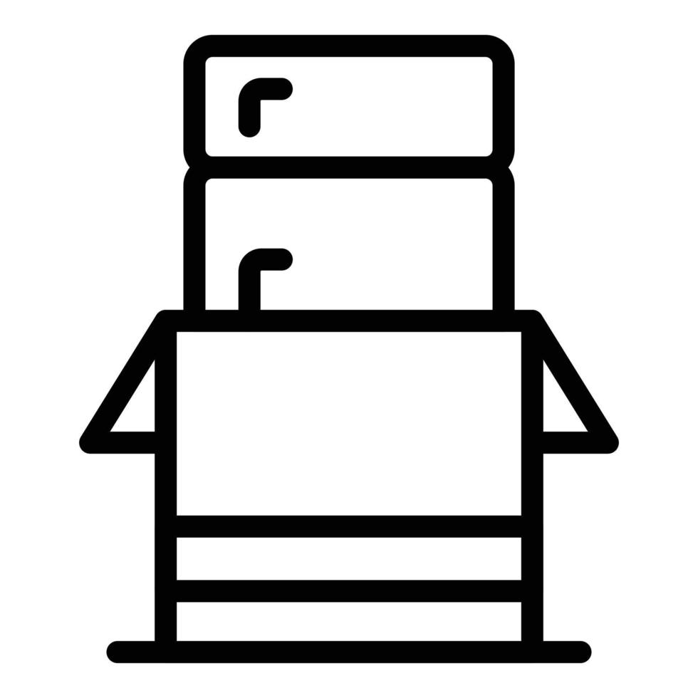 vector de esquema de icono de pila de cuadro de reubicación. servicio de mudanza