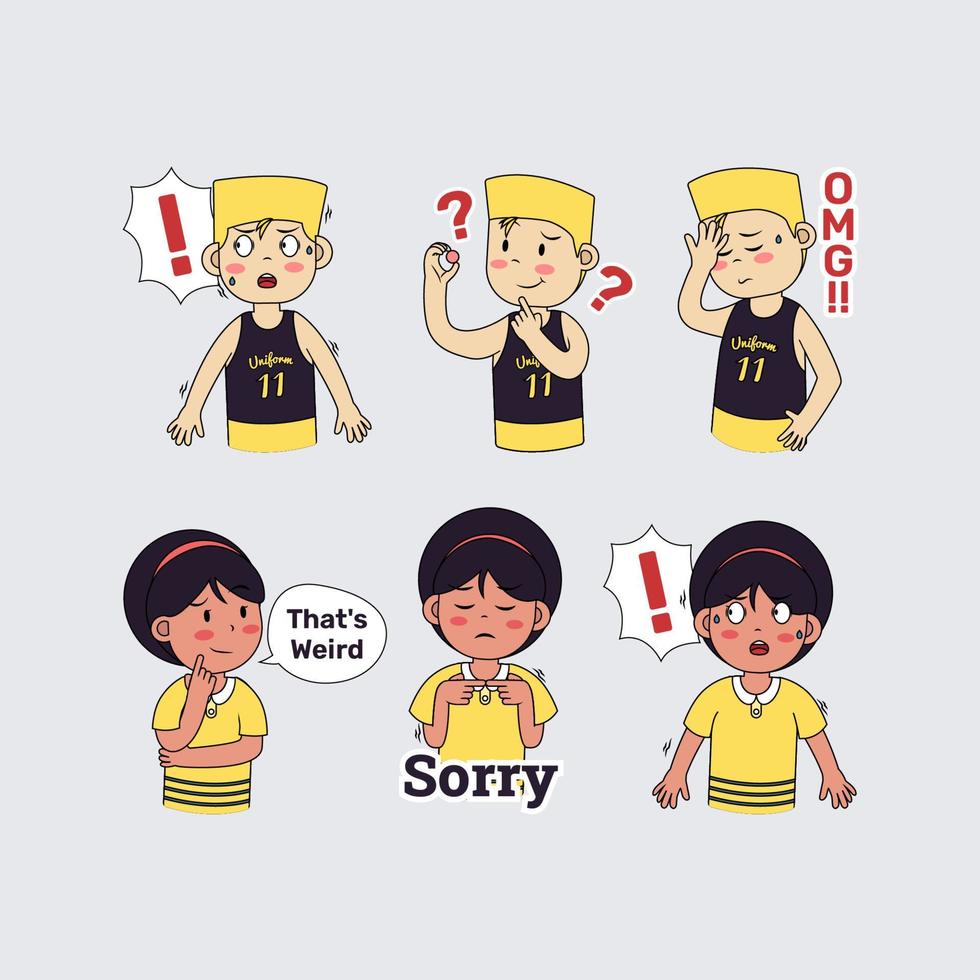 Various Reactions of Boys and Girls in Stickers vector