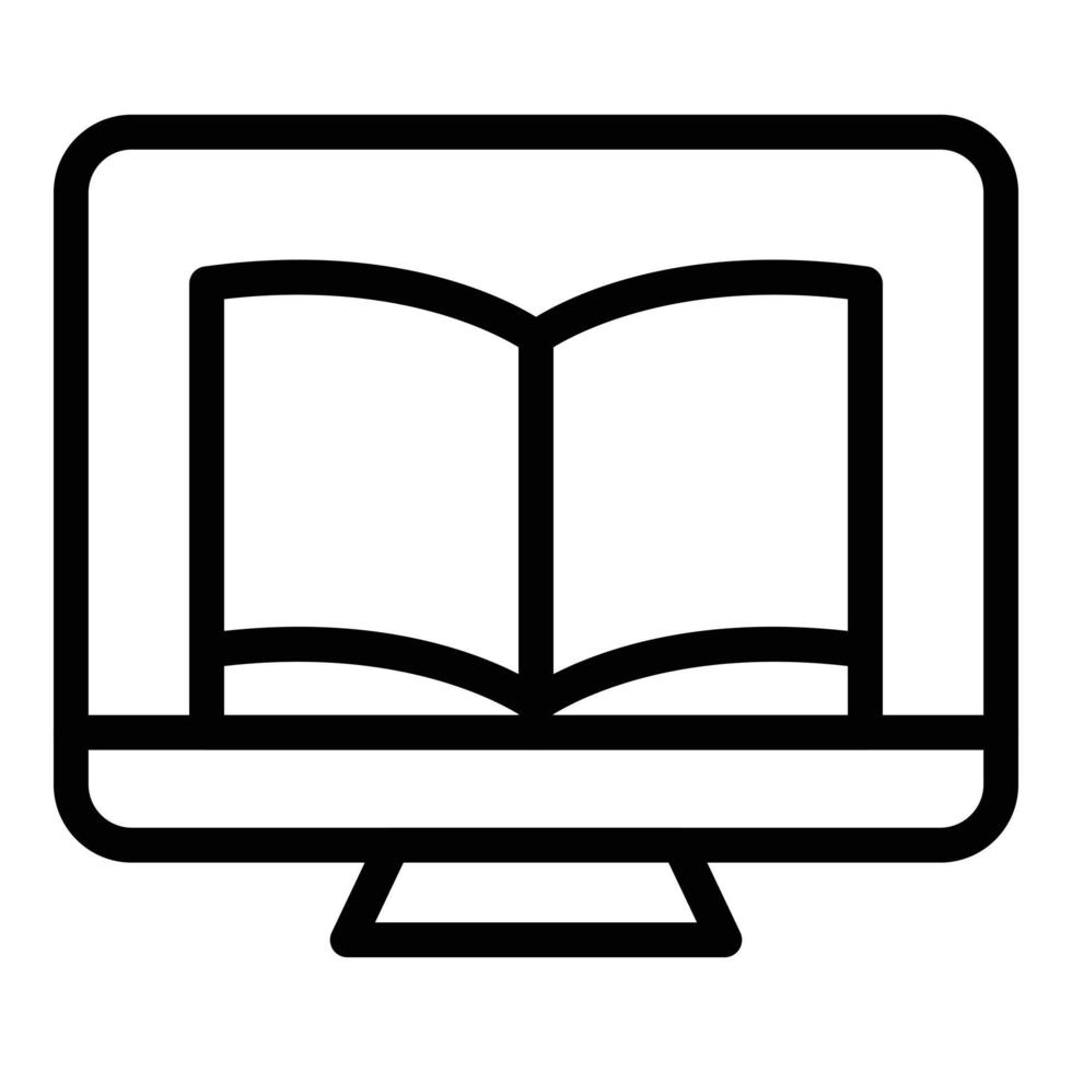 Pc reading book icon outline vector. Digital online vector