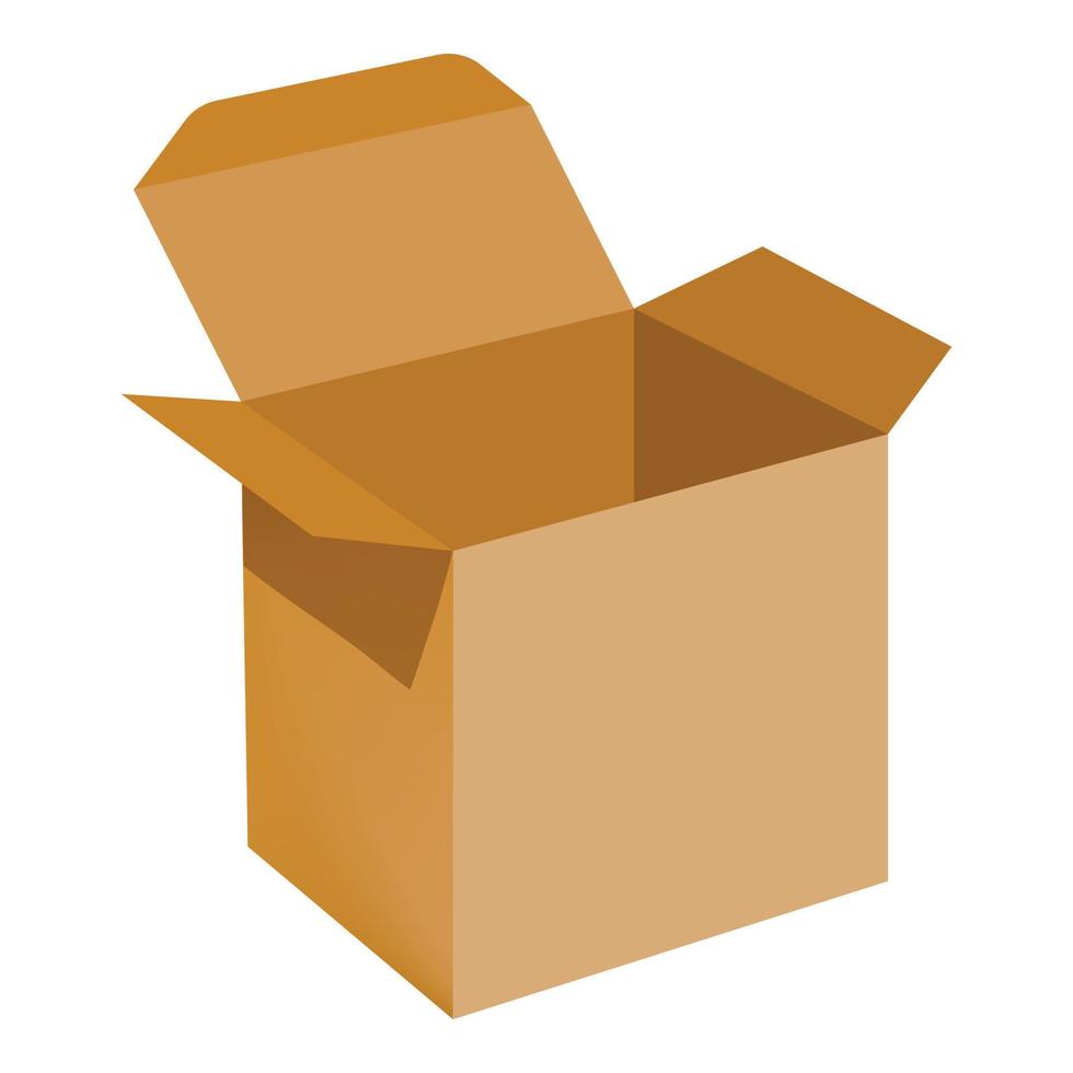 maqueta de caja de cartón marrón abierta, estilo realista vector