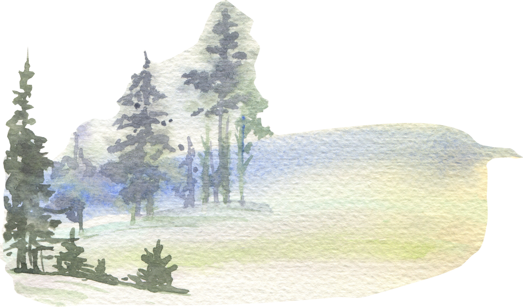 Watercolor illustration of a winter landscape of snowdrifts with fir trees png