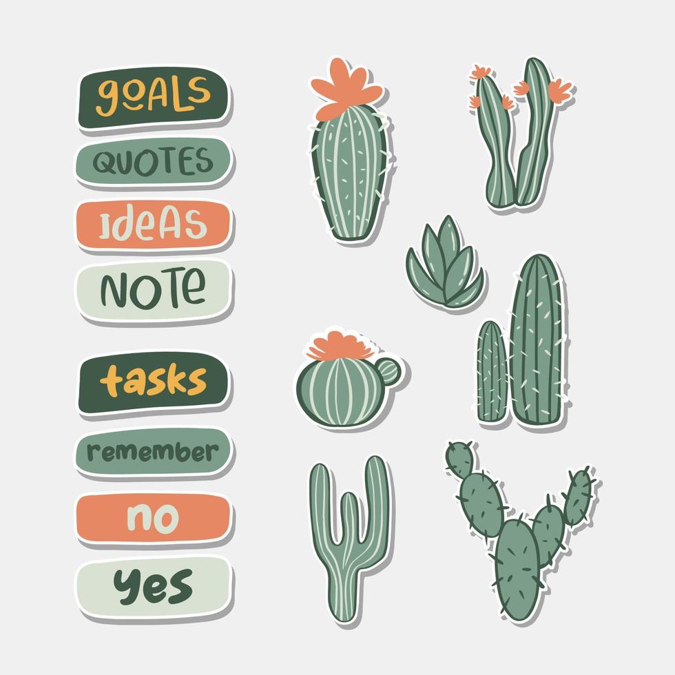 etiqueta engomada linda de la plantilla del diario del cactus vector
