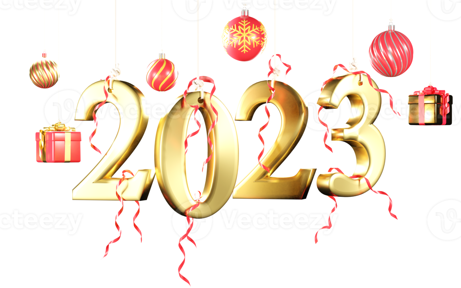 2023 and gift box, christmas ball png