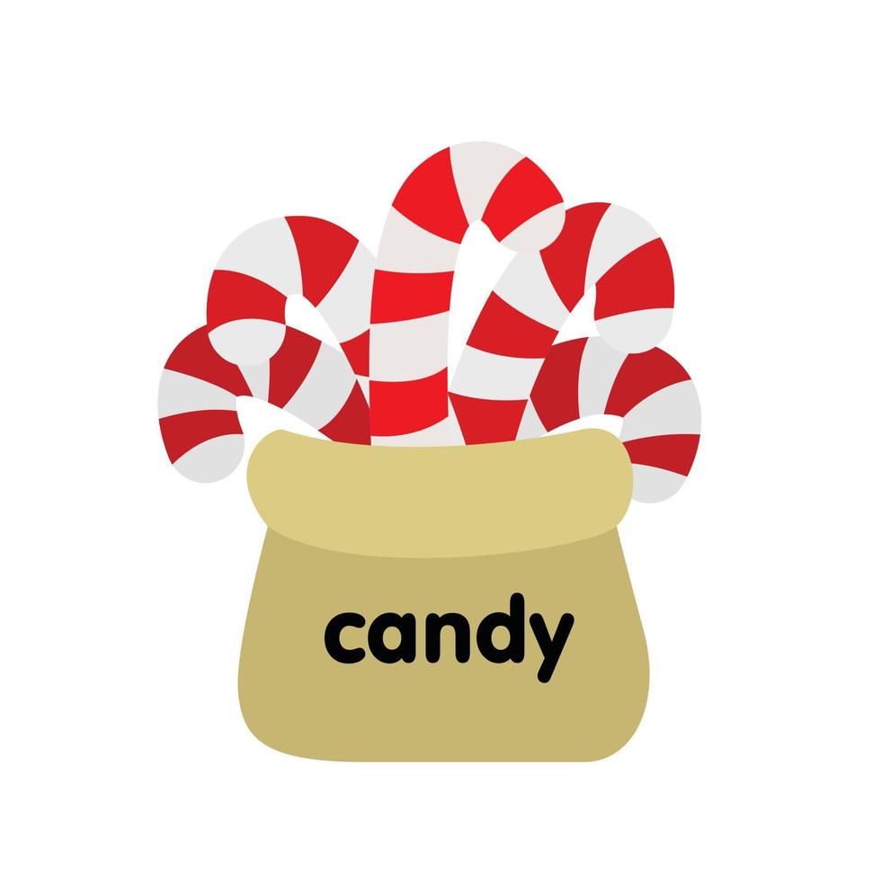 Christmas Candy Stick Bag Illustration Vector Clipart